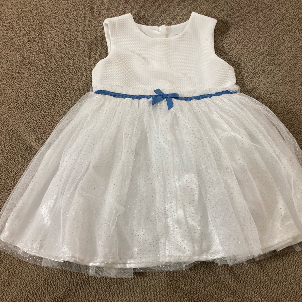 Nannette White Dress with Blue Ribbon Girls Formal Party Dress